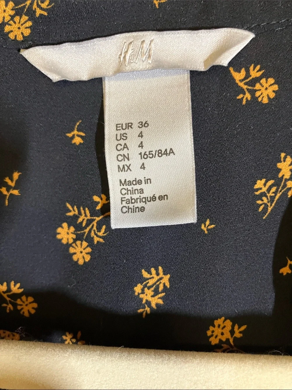 H&M Navy Blouse with Gold Floral Print